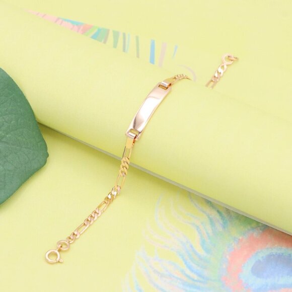 "Sleek Rose Gold Bracelet with Figaro Chain and Polished Plate, XPBL1084 - Picture 2 of 12